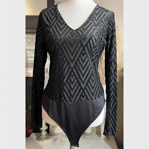 Black Geometric Long Sleeve Bodysuit